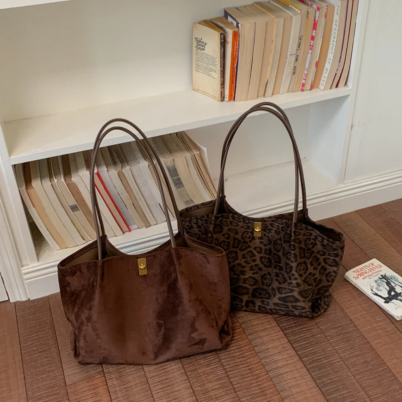 Retro Leopard Print Suede Tote - Luxury Bags Tote ulasan dan harga
